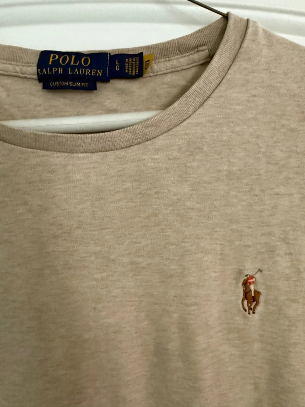 Ralph Lauren Beige Crew Neck Polo Tee with Embroidered Pony
